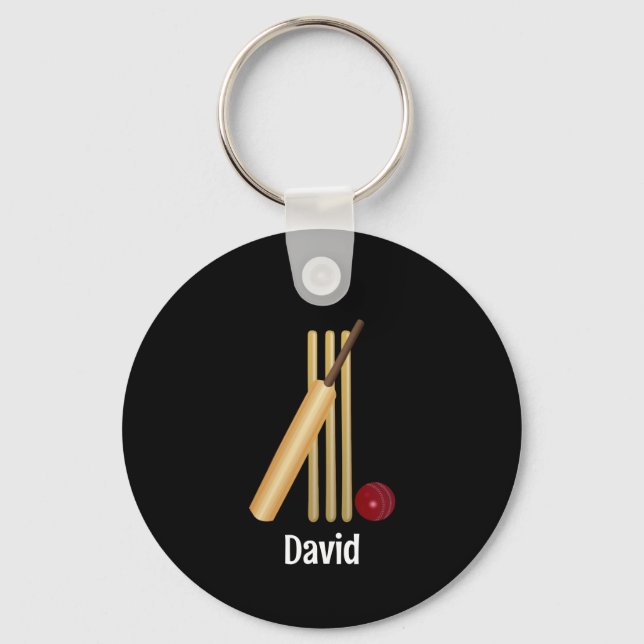 Cricket - Wicket, bat and ball template Key Ring (Front)