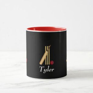 Cricket, wicket, bat and ball template mug
