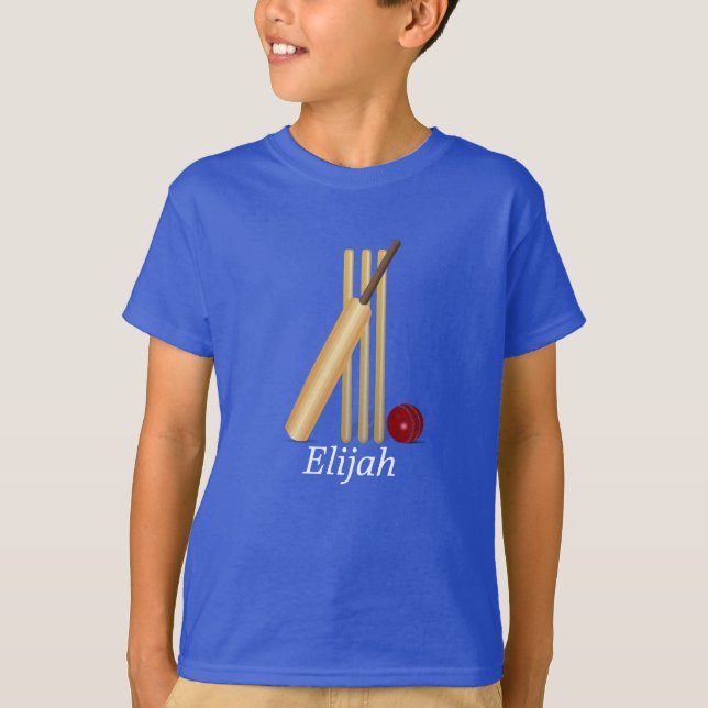 Cricket - Wicket, Bat and Ball Template T-Shirt (Front)