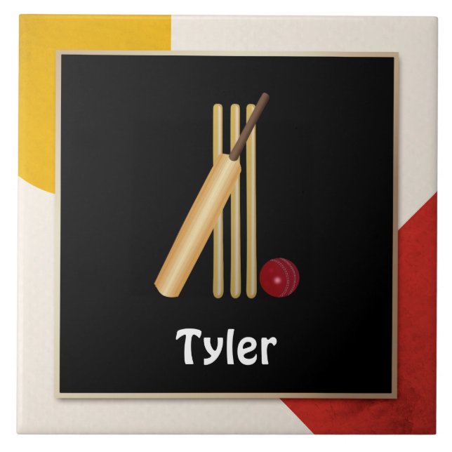 Cricket - Wicket, bat and ball - template  Tile (Front)