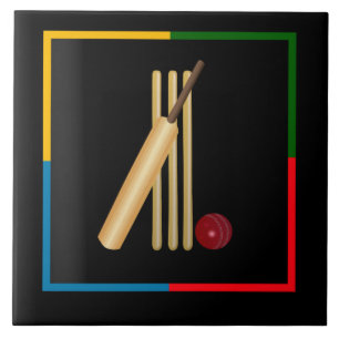 Cricket, wicket, bat and ball, tile