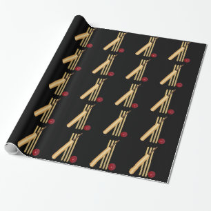 Cricket, wicket, bat and ball wrapping paper