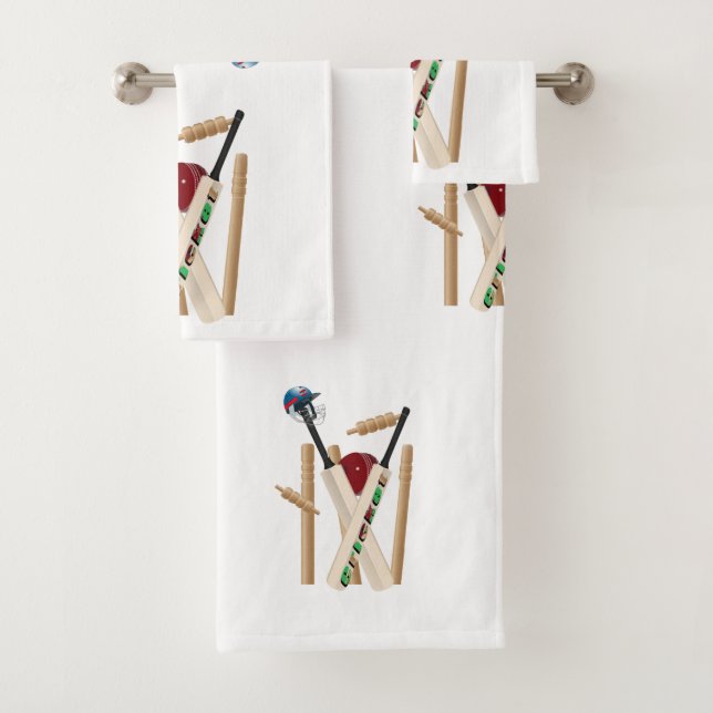Cricket Wickets And Ball, Bath Towel Set (Insitu)