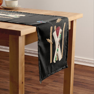 Cricket Wickets, Bats And Ball, Short Table Runner