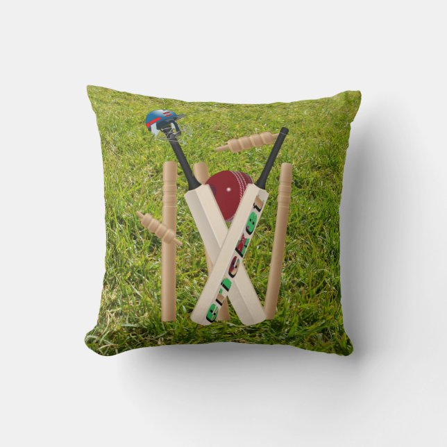 Cricket Wickets On Green Grass, Cushion (Front)