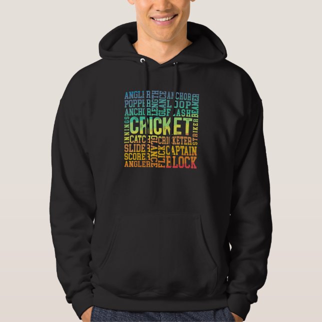 Cricket Word Cloud Cricketer Bat And Ball Player C Hoodie (Front)