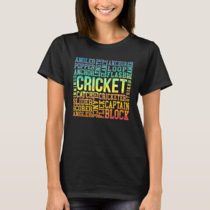 Cricket Word Cloud Cricketer Bat And Ball Player C T-Shirt
