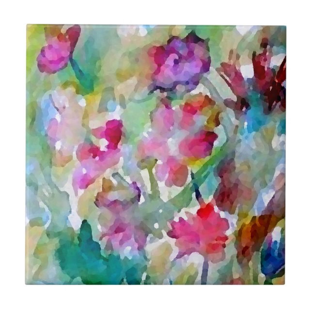 CricketDiane Flower Garden Watercolor Abstract Tile (Front)