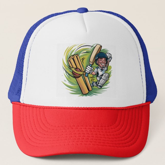 Cricketer,ball and bat with wicket tucker hat (Front)