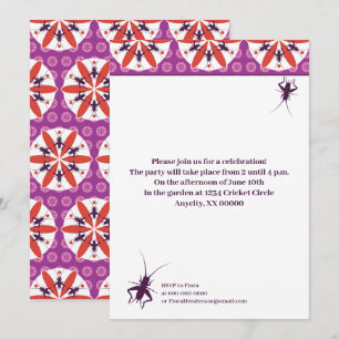 Crickets and Flowers Purple Red Invitation