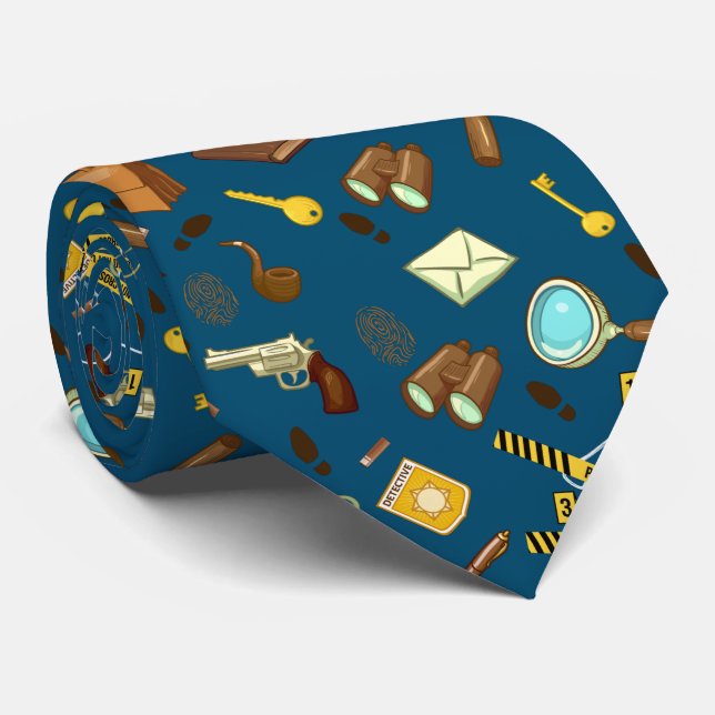 Crime Novel Detective Icons Patterns Tie (Rolled)