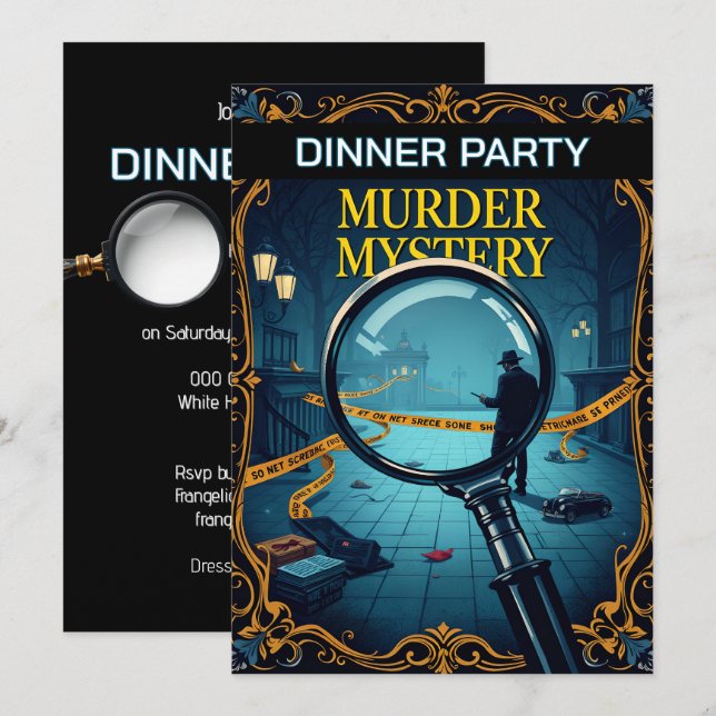 Crime scene adult murder mystery dinner party invitation (Front/Back)