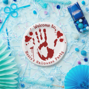 Crime Scene Bloody Handprint Blood Spattered Paper Plate