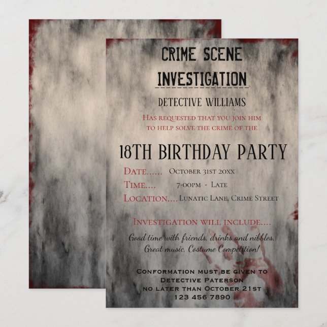 Crime Scene Investigation 18th Birthday Party Invitation (Front/Back)