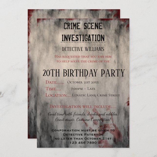 Crime Scene Investigation 20th Birthday Party Invitation (Front/Back)