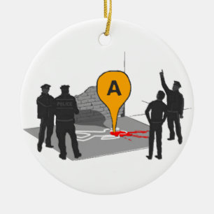 Crime Scene Map with Police and Body Outline Ceramic Tree Decoration