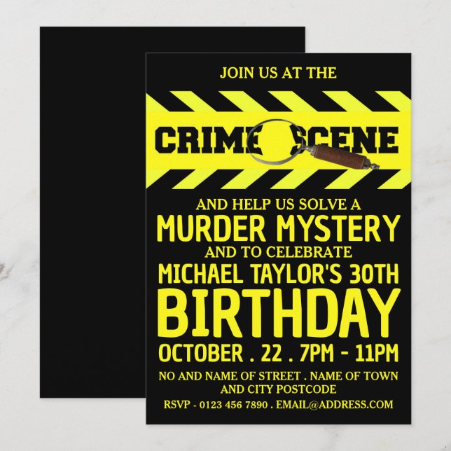 Crime Scene, Murder Mystery Birthday Party Invitation (Front/Back)