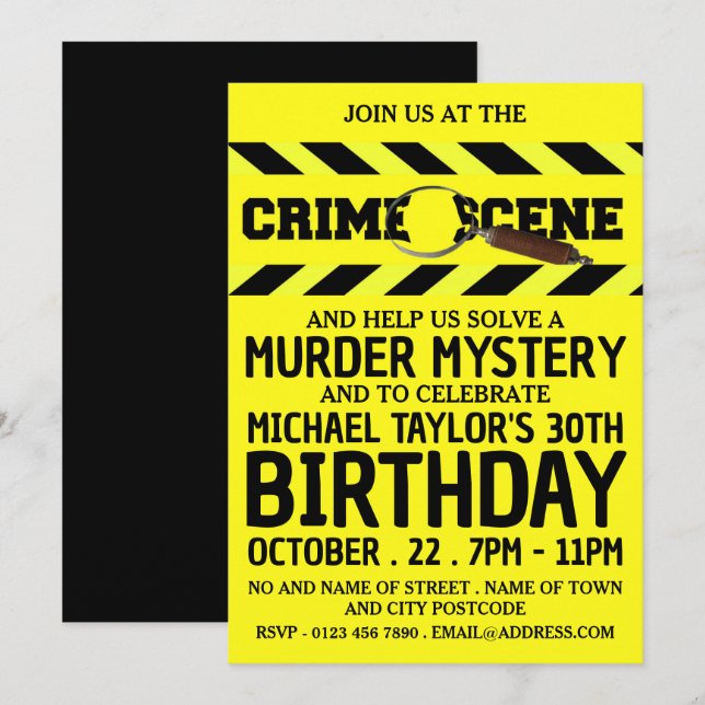 Crime Scene, Murder Mystery Birthday Party Invitation (Front/Back)