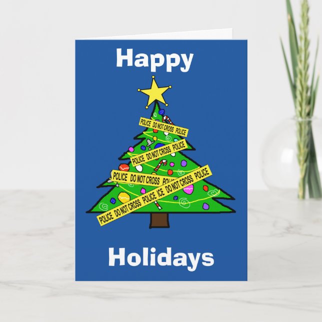 Crime Scene Tape Police Christmas Tree Card (Front)