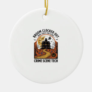 Crime Scene Technician Shirt Funny Halloween Haunt Ceramic Tree Decoration
