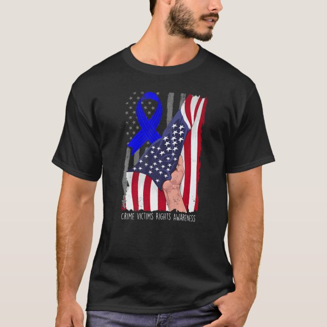 Crime Victims Rights Awareness American Flag Blue  T-Shirt (Front)