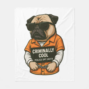 Criminally Cool Pug � Funny Mugshot Dog Design Fleece Blanket