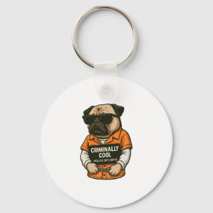 Criminally Cool Pug � Funny Mugshot Dog Design Key Ring