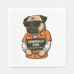 Criminally Cool Pug � Funny Mugshot Dog Design Napkin