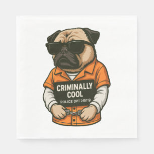 Criminally Cool Pug – Funny Mugshot Dog Design Napkin