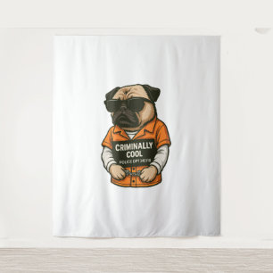 Criminally Cool Pug – Funny Mugshot Dog Design Tapestry