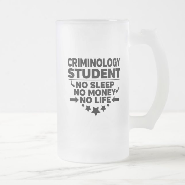 Criminology Student No Sleep No Money No Life Frosted Glass Beer Mug (Right)