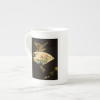 Crimped Oriental Fan with Floral Design