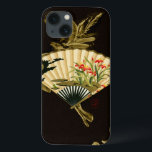 Crimped Oriental Fan with Floral Design iPhone 13 Case<br><div class="desc">Painting of a crimped oriental fan with a floral design. The black background lets the colours on the fan pop off the print. Hang this on your wall and enjoy!</div>