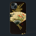 Crimped Oriental Fan with Floral Design iPhone 13 Case<br><div class="desc">Painting of a crimped oriental fan with a floral design. The black background lets the colours on the fan pop off the print. Hang this on your wall and enjoy!</div>