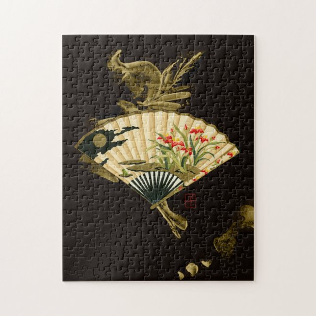 Crimped Oriental Fan with Floral Design Jigsaw Puzzle (Vertical)
