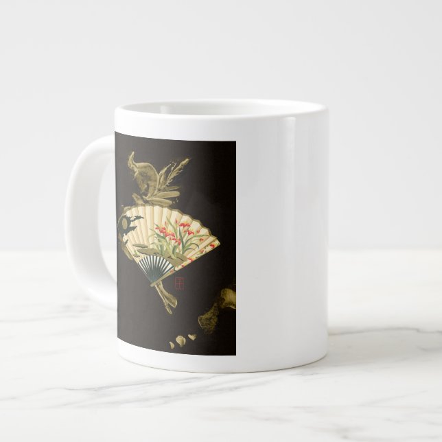 Crimped Oriental Fan with Floral Design Large Coffee Mug (Front Left)