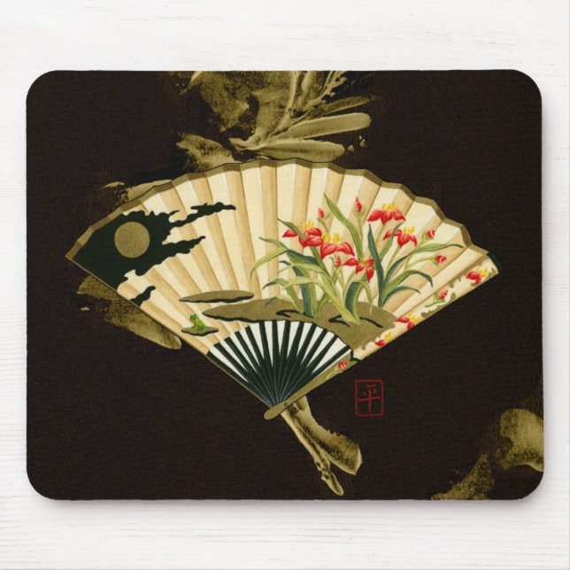 Crimped Oriental Fan with Floral Design Mouse Mat (Front)