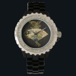 Crimped Oriental Fan with Floral Design Watch<br><div class="desc">Painting of a crimped oriental fan with a floral design. The black background lets the colours on the fan pop off the print. Hang this on your wall and enjoy!</div>