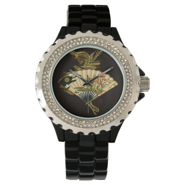 Crimped Oriental Fan with Floral Design Watch (Front)