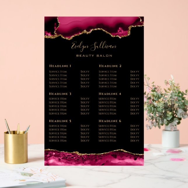 Crimson Agate Price List Acrylic Sign (Wedding)