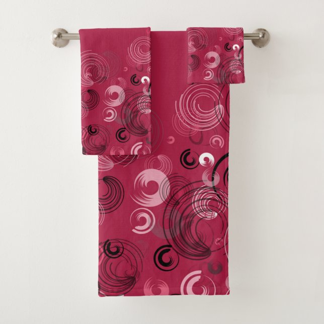 Crimson and Black Bath Towel Set (Insitu)