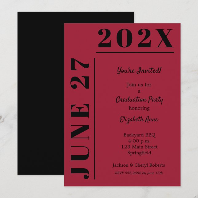 Crimson and Black Graduation Party Invitation (Front/Back)