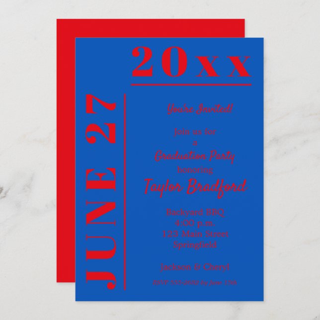 Crimson and Blue Graduation Party Invitations (Front/Back)