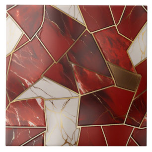 Crimson and Cream Marble Effect Facets Tile