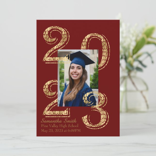 Crimson and Gold 2023 Photo Graduation Invitation (Standing Front)