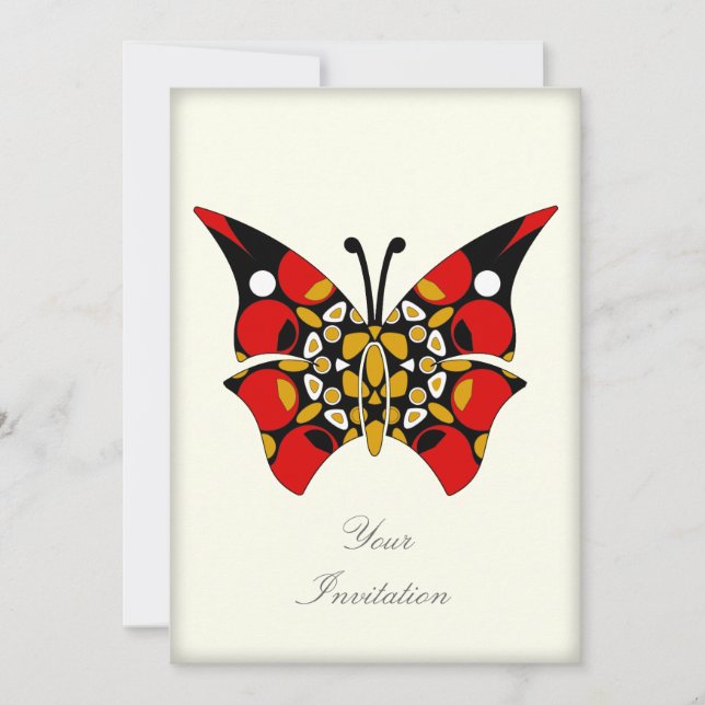 Crimson and Gold Butterflies Invitation (Front)