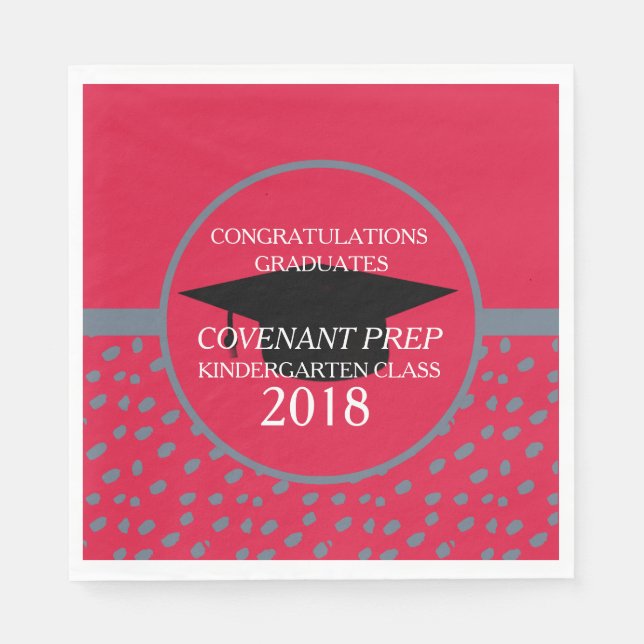 Crimson and Grey Kindergarten Graduation Party Napkin (Front)