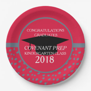 Crimson and Grey Kindergarten Graduation Party Paper Plate