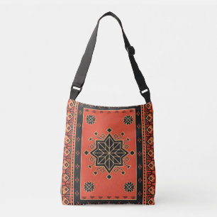 Crimson and Obsidian Geometric Tribal Star Crossbody Bag