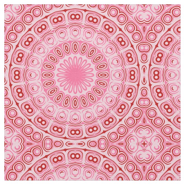 Crimson and Pink Mandala Pattern Fabric (Close Up)